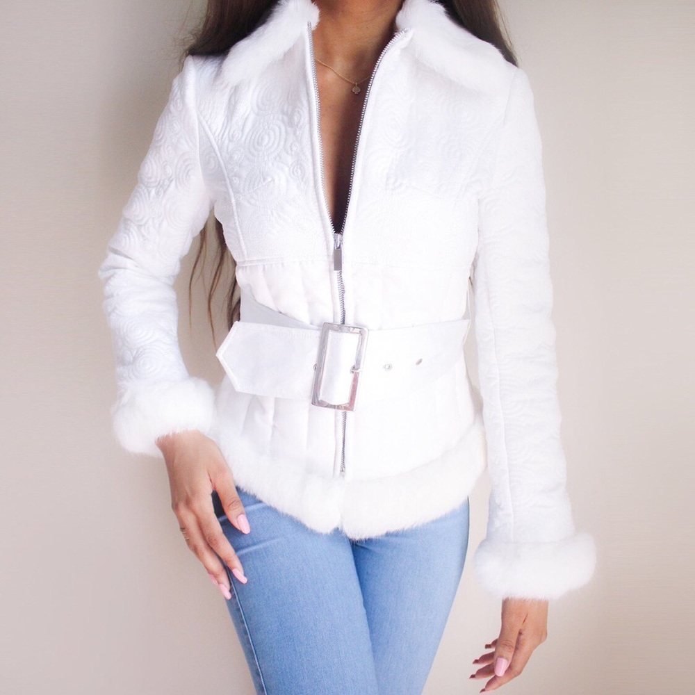 Bebe White Rabbit Fur Jacket